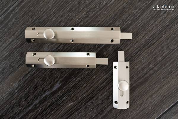 Quality image of Atlantic Solid Brass Surface Door Bolt 4" - Satin Nickel | Sku. asb4sn | available from Trade Door Handles.