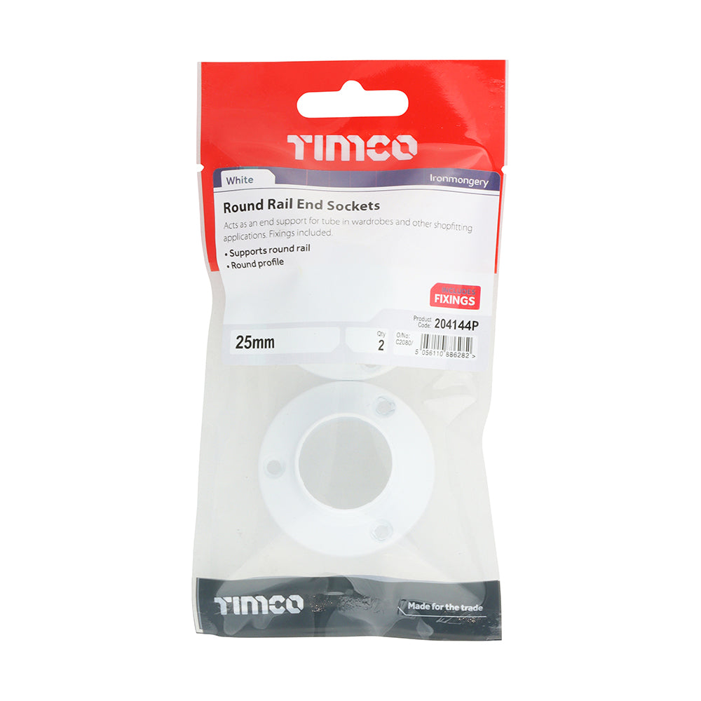 This is an image of Timco - End Sockets - For Round Tube - White 25mm (2 Pieces TIMpac) 204144P
