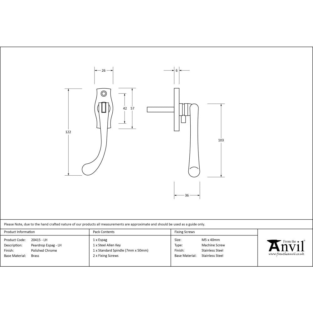 From The Anvil - Polished Chrome Peardrop Espag - LH | Sku. 20415L | Trade Door Handles.