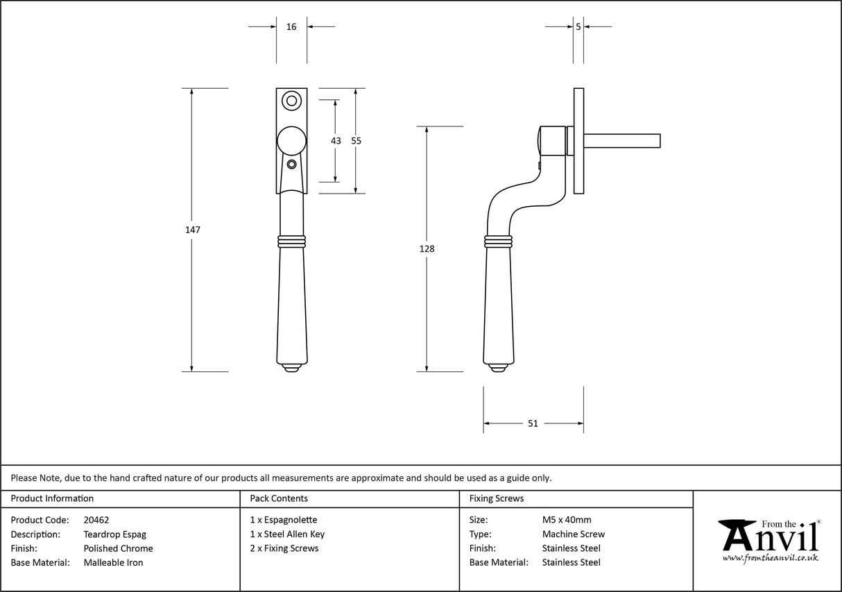 From The Anvil - Polished Chrome Teardrop Espag | Sku. 20462 | Trade Door Handles.