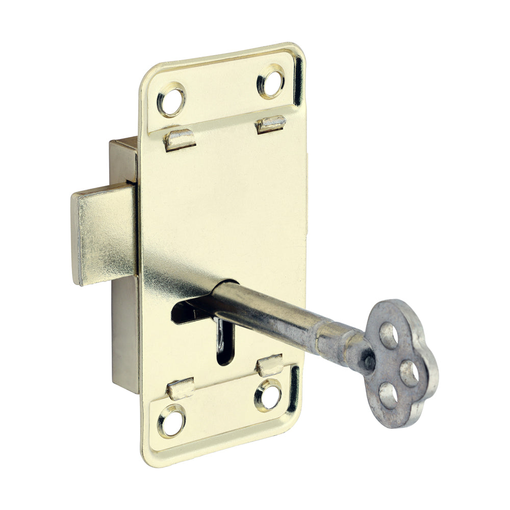 This is an image of Timco - Small Cupboard Lock - Electro Brass 64 x 32 (1 Each Bag) 204672