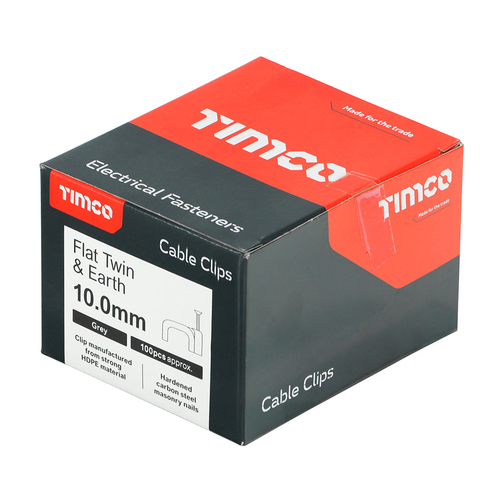 This is an image of Timco - Flat Twin & Earth Cable Clips - Grey To fit 10.0mm - (100 PCS Box) 225159