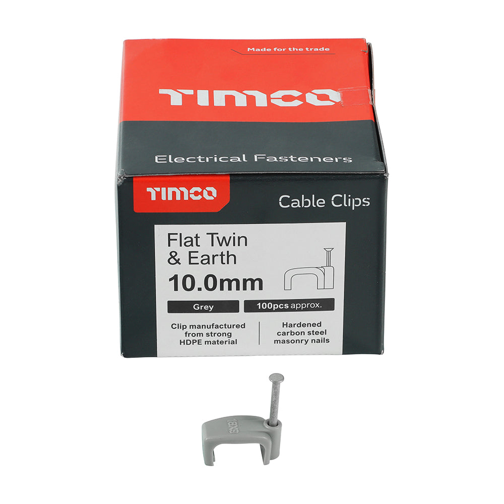 This is an image of Timco - Flat Twin & Earth Cable Clips - Grey To fit 10.0mm - (100 PCS Box) 225159