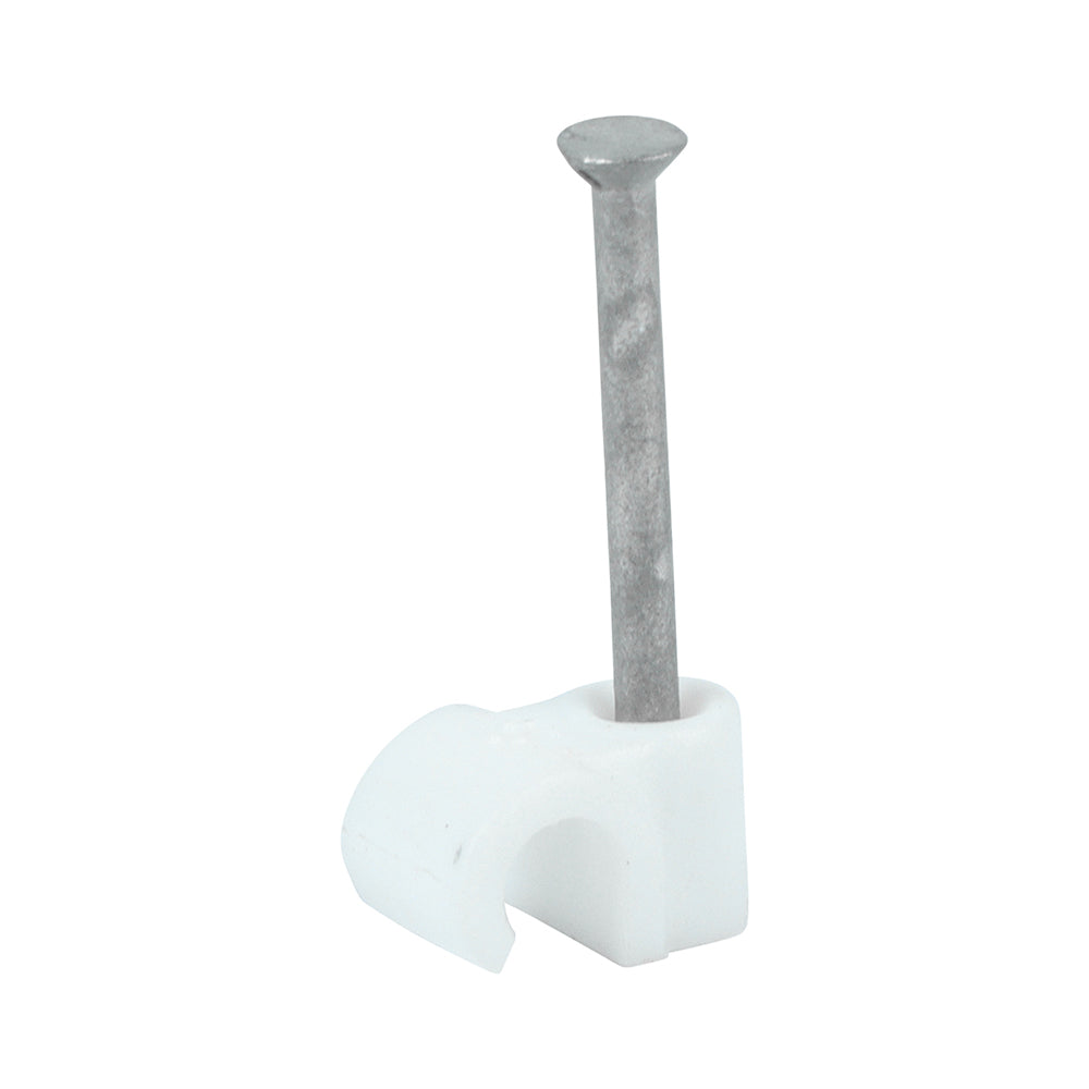 This is an image of Timco - Round Cable Clips - White To fit 5.0mm - (100 PCS Box) 225369