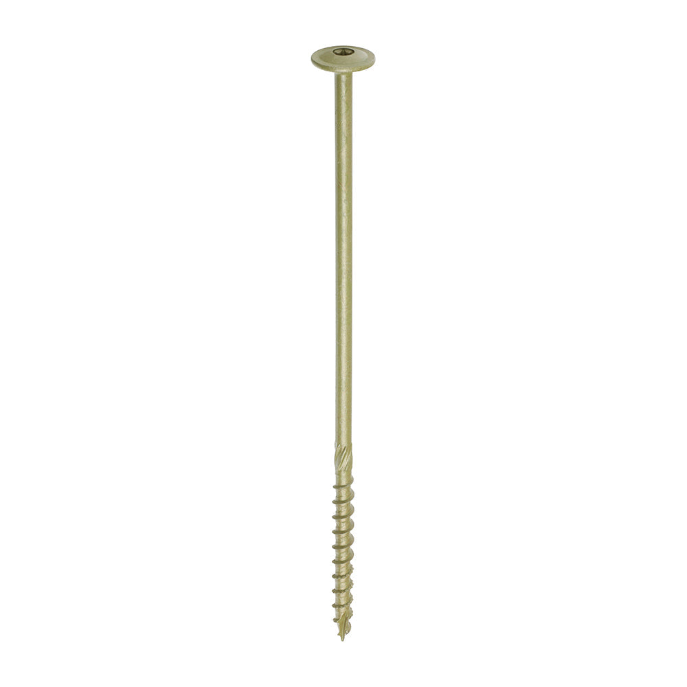 This is an image of Timco - Timber Frame Construction & Landscaping Screws - Wafer - Exterior - Green Organic 8.0 x 225mm - (50 PCS Box) 225INW