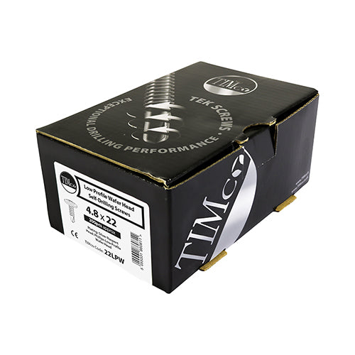 This is an image of Timco - Metal Construction Sheet & Framing Screws - PH - Low Profile Wafer - Exterior - Silver Organic 4.8 x 22mm - (200 PCS Box) 22LPW