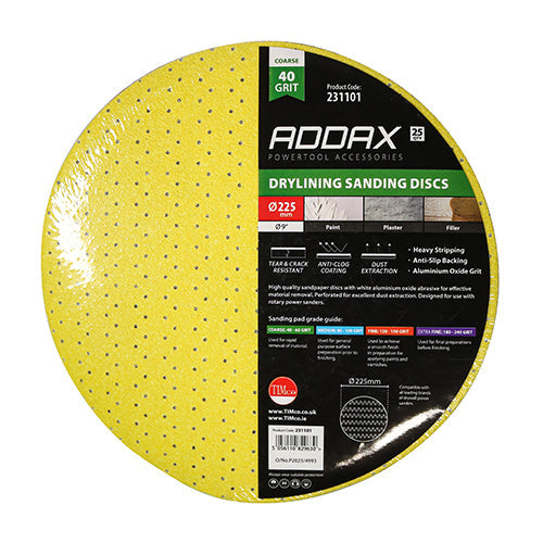 This is an image of Timco - Drylining Sanding Discs - 40 Grit - Yellow 225mm (25 Pieces Pack) 231101
