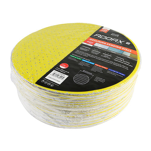 This is an image of Timco - Drylining Sanding Discs - 150 Grit - Yellow 225mm (25 Pieces Pack) 231175