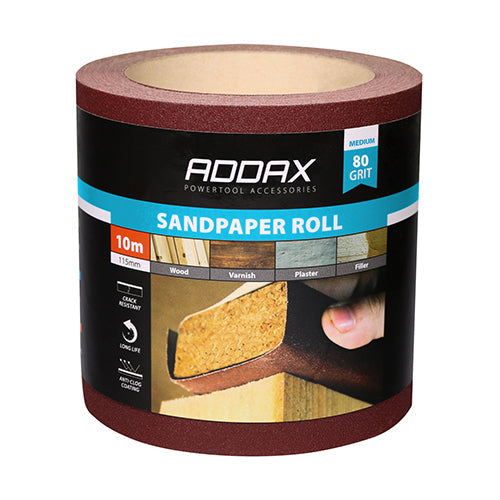 This is an image of Timco - Sandpaper Roll - 80 Grit - Red 115mm x 10m (1 Each Roll) 231210