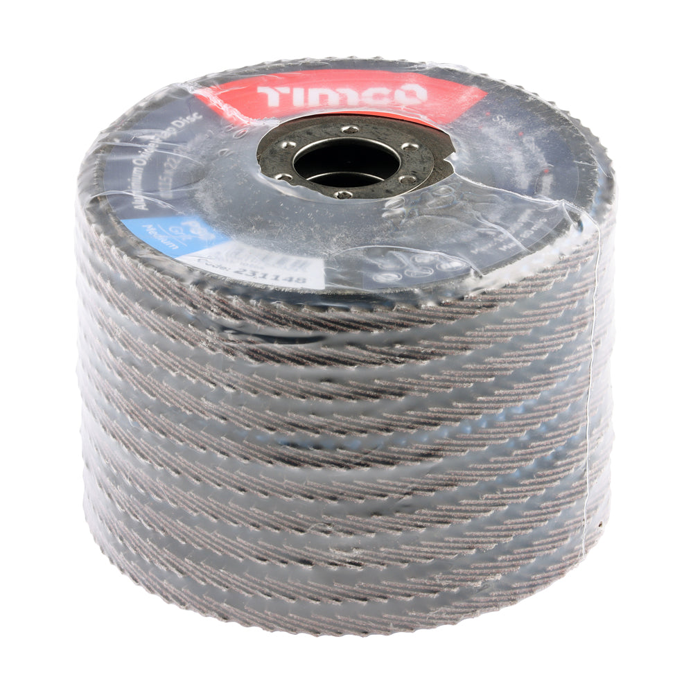 This is an image of Timco - Set of Flap Discs - Aluminium Oxide - Type 29 Conical - 80 Grit 115 x 22.23 (10 Pieces Pack) 231322