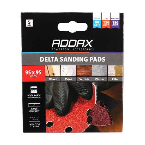 This is an image of Timco - Delta Sanding Pads - Mixed - Red 95 x 95mm (80/120/180) (5 Pieces Pack) 231333