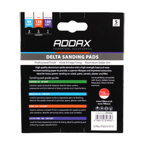 This is an image of Timco - Delta Sanding Pads - Mixed - Red 95 x 95mm (80/120/180) (5 Pieces Pack) 231333