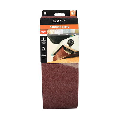 This is an image of Timco - Sanding Belts - 120 Grit - Red 100 x 610mm (5 Pieces Pack) 231369
