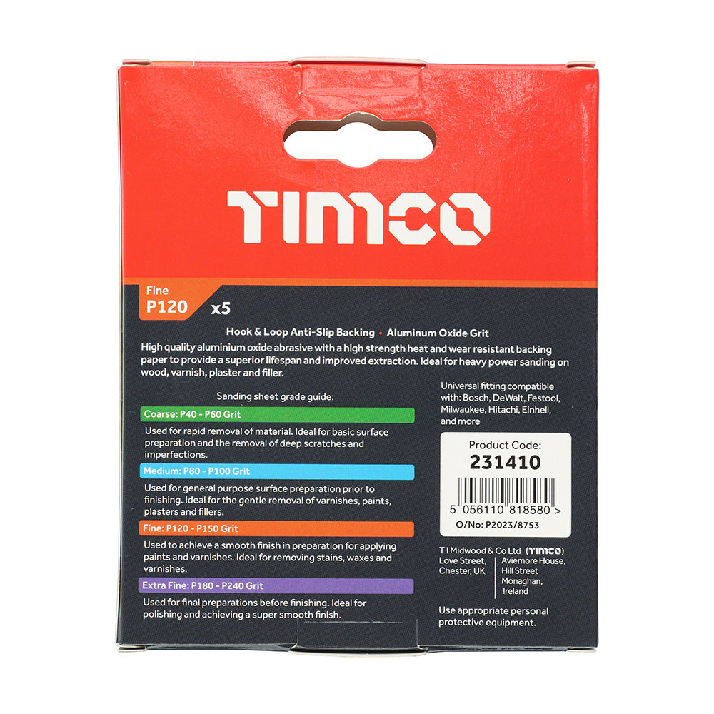This is an image of Timco - Delta Sanding Pads - 120 Grit - Red 95 x 95mm (5 Pieces Pack) 231410