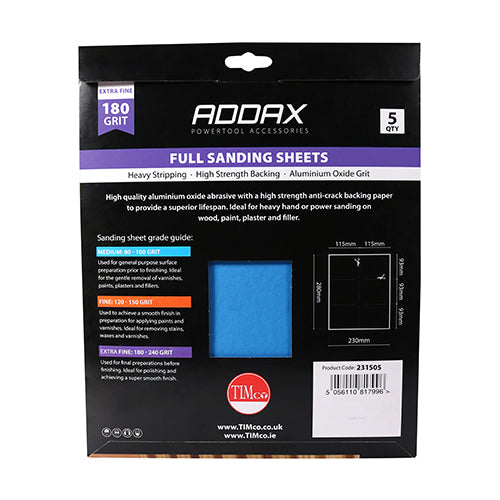 This is an image of Timco - Sanding Sheets - 180 Grit - Red 230 x 280mm (5 Pieces Pack) 231505