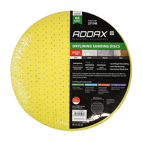 This is an image of Timco - Drylining Sanding Discs - 60 Grit - Yellow 225mm (25 Pieces Pack) 231546