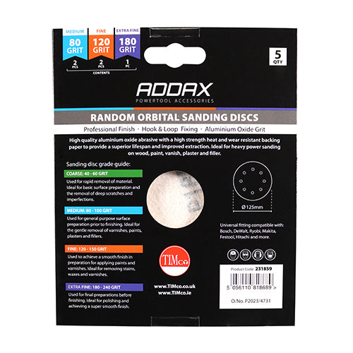 This is an image of Timco - Random Orbital Sanding Discs - Mixed - Red 150mm (80/120/180) (5 Pieces Pack) 231859