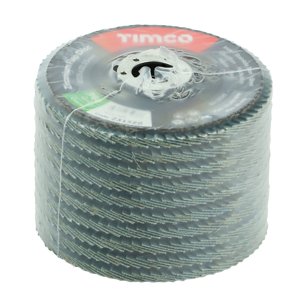 This is an image of Timco - Set of Flap Discs - Zirconium - Type 29 Conical - P60 Grit 115 x 22.23 (10 Pieces Box) 231953