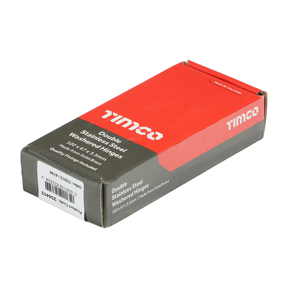 This is an image of Timco - Double Stainless Steel Washered Butt Hinge - Solid Brass - Polished Chrome 102 x 67 (1 Pairs Box) 234412