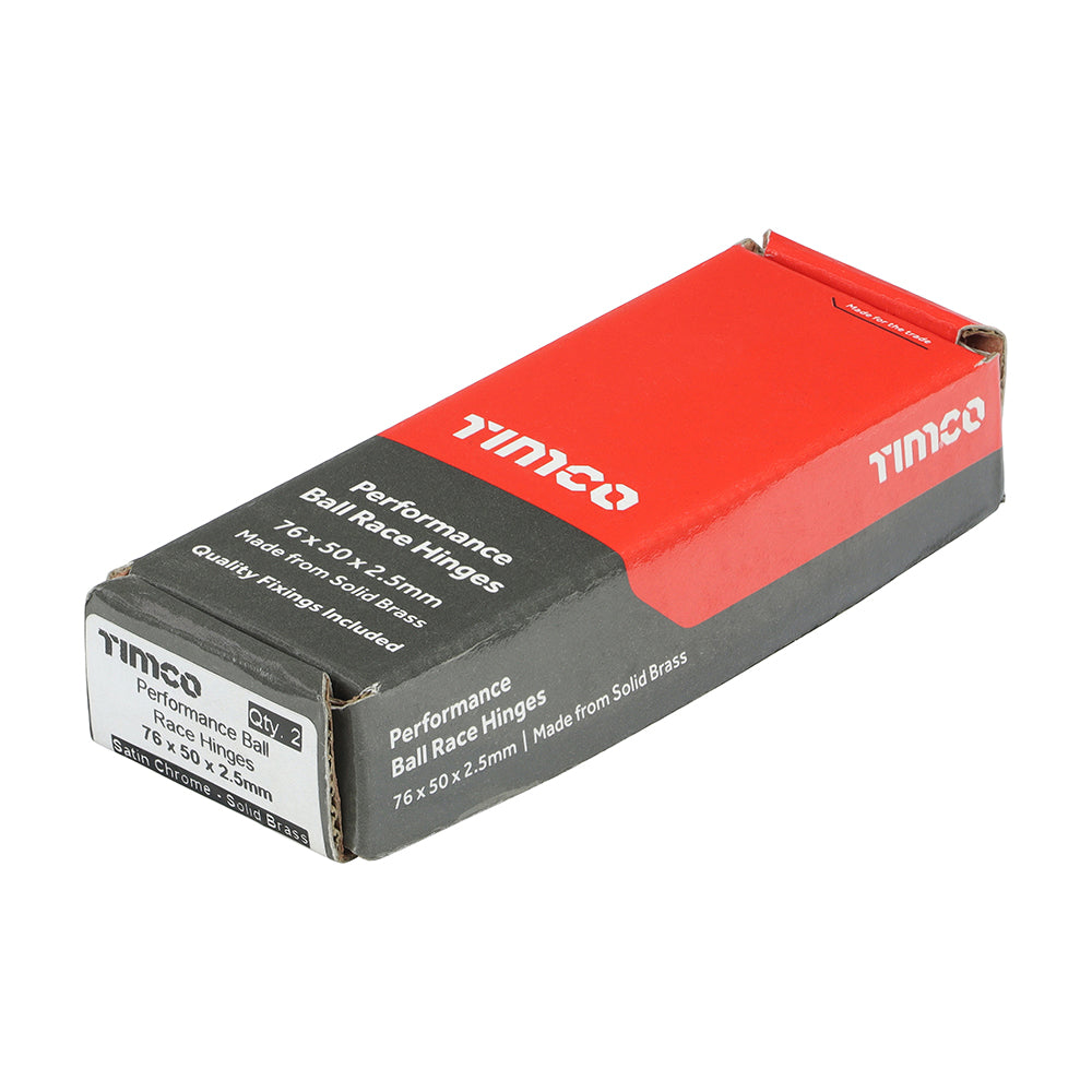 This is an image of Timco - Performance Ball Race Hinge - Solid Brass - Satin Chrome 76 x 50 (1 Pairs Box) 234444