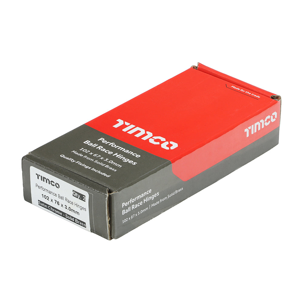 This is an image of Timco - Performance Ball Race Hinge - Solid Brass - Satin Chrome 102 x 76 (1 Pairs Box) 234591