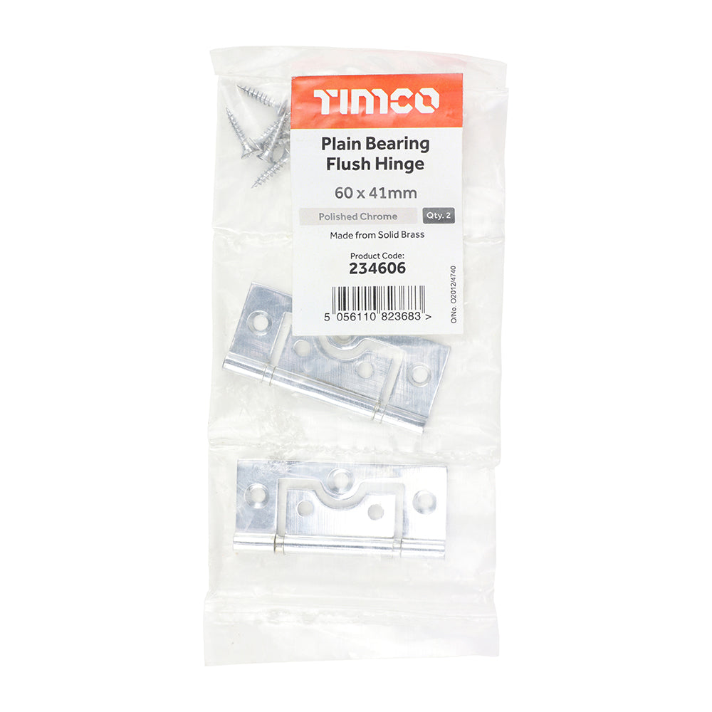 This is an image of Timco - Plain Bearing Flush Hinge - Solid Brass - Polished Chrome 60 x 41 (1 Pairs Bag) 234606