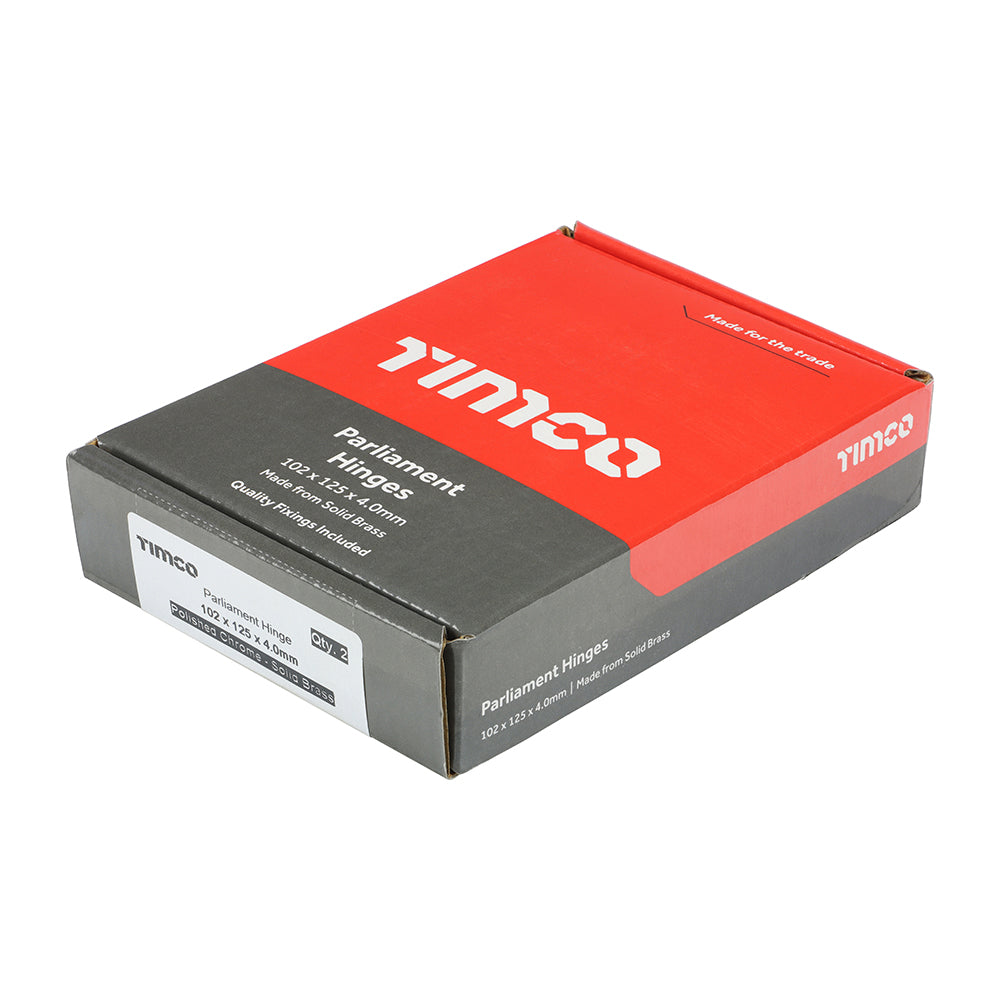 This is an image of Timco - Parliament Hinge (488) - Solid Brass - Polished Chrome 102 x 125 (1 Pairs Box) 234919