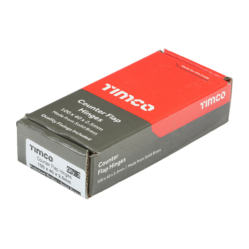This is an image of Timco - Counterflap Hinge - Solid Brass - Polished Brass 100 x 40 (1 Pairs Box) 234999