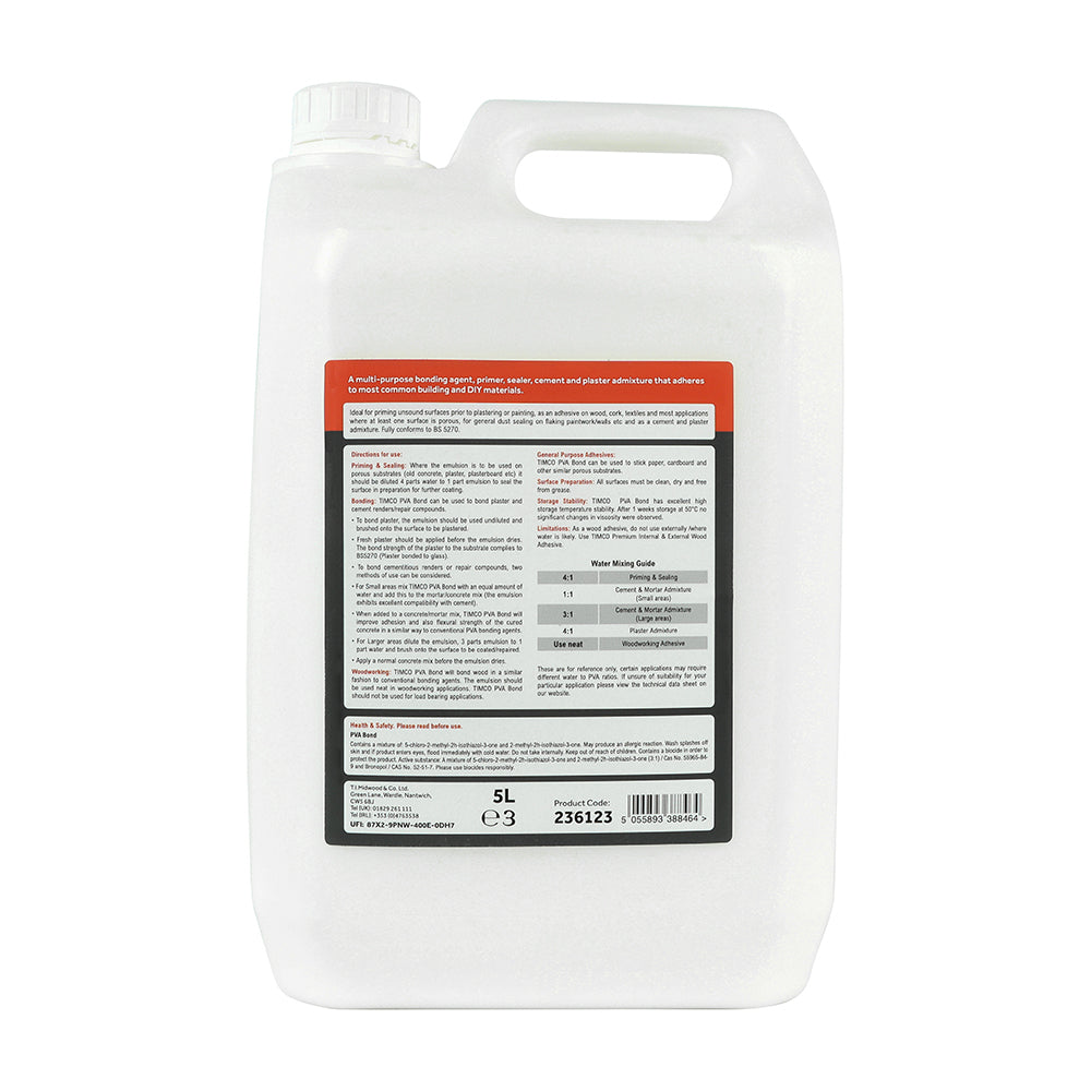 This is an image of Timco - PVA Bond 5L (1 Each Bottle) PCS236123