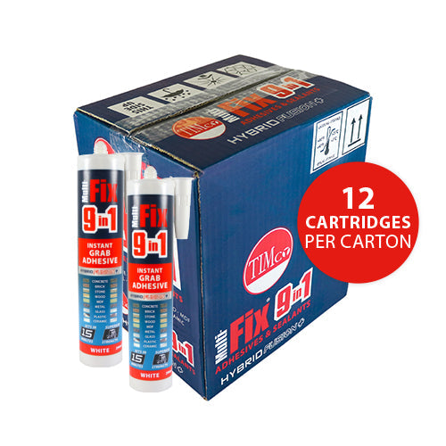 This is an image of Timco - 9 in 1 Instant Grab Adhesive - White 290ml (1 Each Cartridge) PCS247138