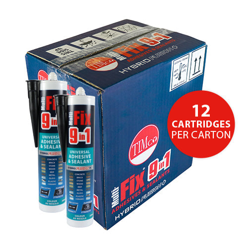 This is an image of Timco - 9 in 1 Universal Adhesive & Sealant - Black 290ml (1 Each Cartridge) PCS247146