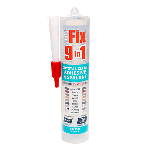 This is an image of Timco - 9 in 1 Adhesive & Sealant - Crystal Clear 290ml (1 Each Cartridge) PCS247336