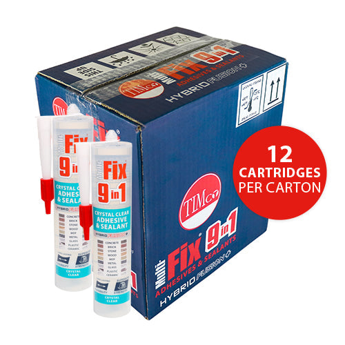 This is an image of Timco - 9 in 1 Adhesive & Sealant - Crystal Clear 290ml (1 Each Cartridge) PCS247336
