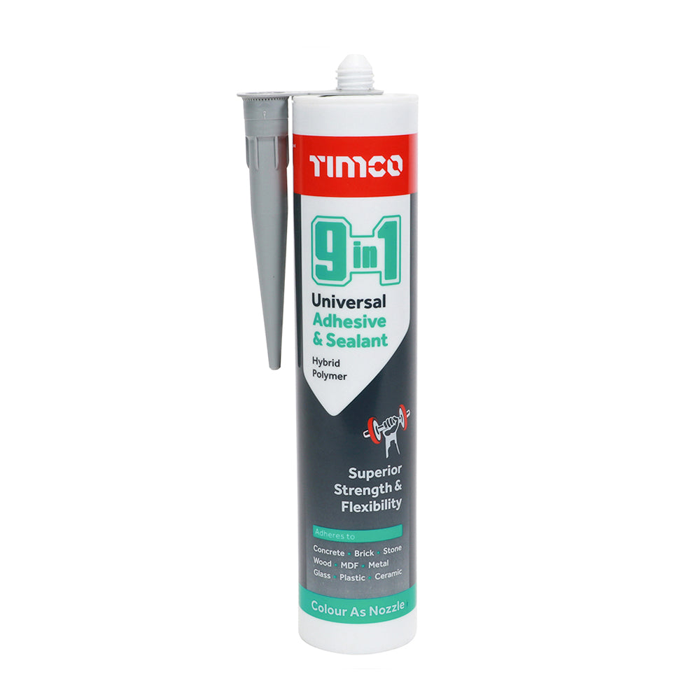 This is an image of Timco - 9 in 1 Universal Adhesive & Sealant - Grey 290ml (1 Each Cartridge) PCS247357