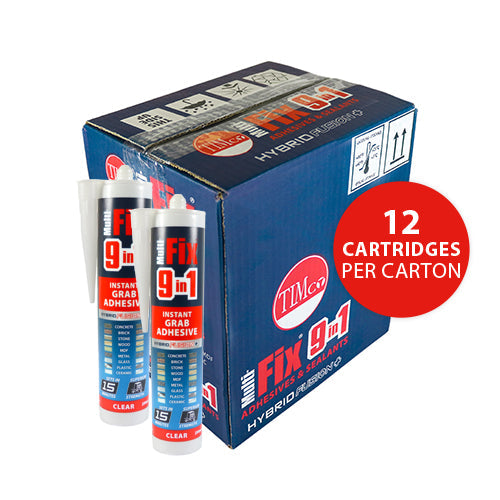 This is an image of Timco - 9 in 1 Instant Grab Adhesive - Clear 290ml (1 Each Cartridge) PCS247972