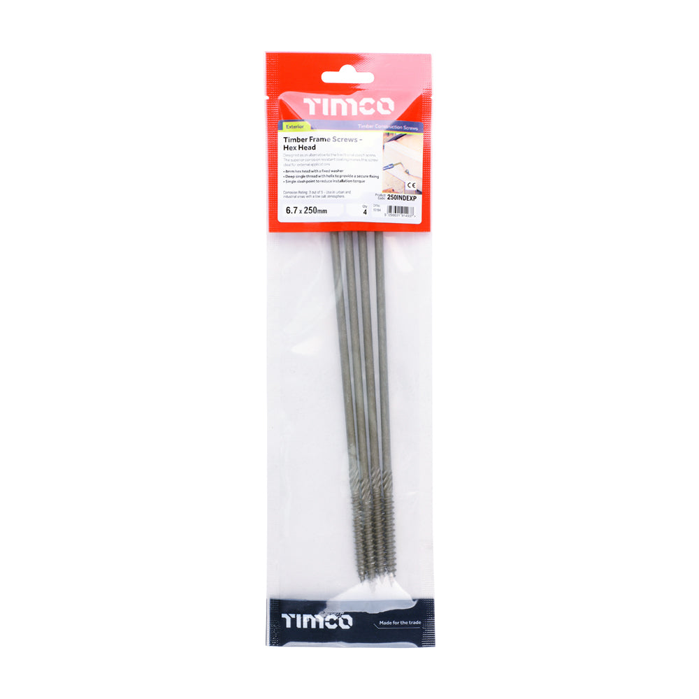This is an image of Timco - Timber Screws - Hex Head - Exterior - Green 6.7 x 250mm - (4 PCS TIMpac) 250INDEXP
