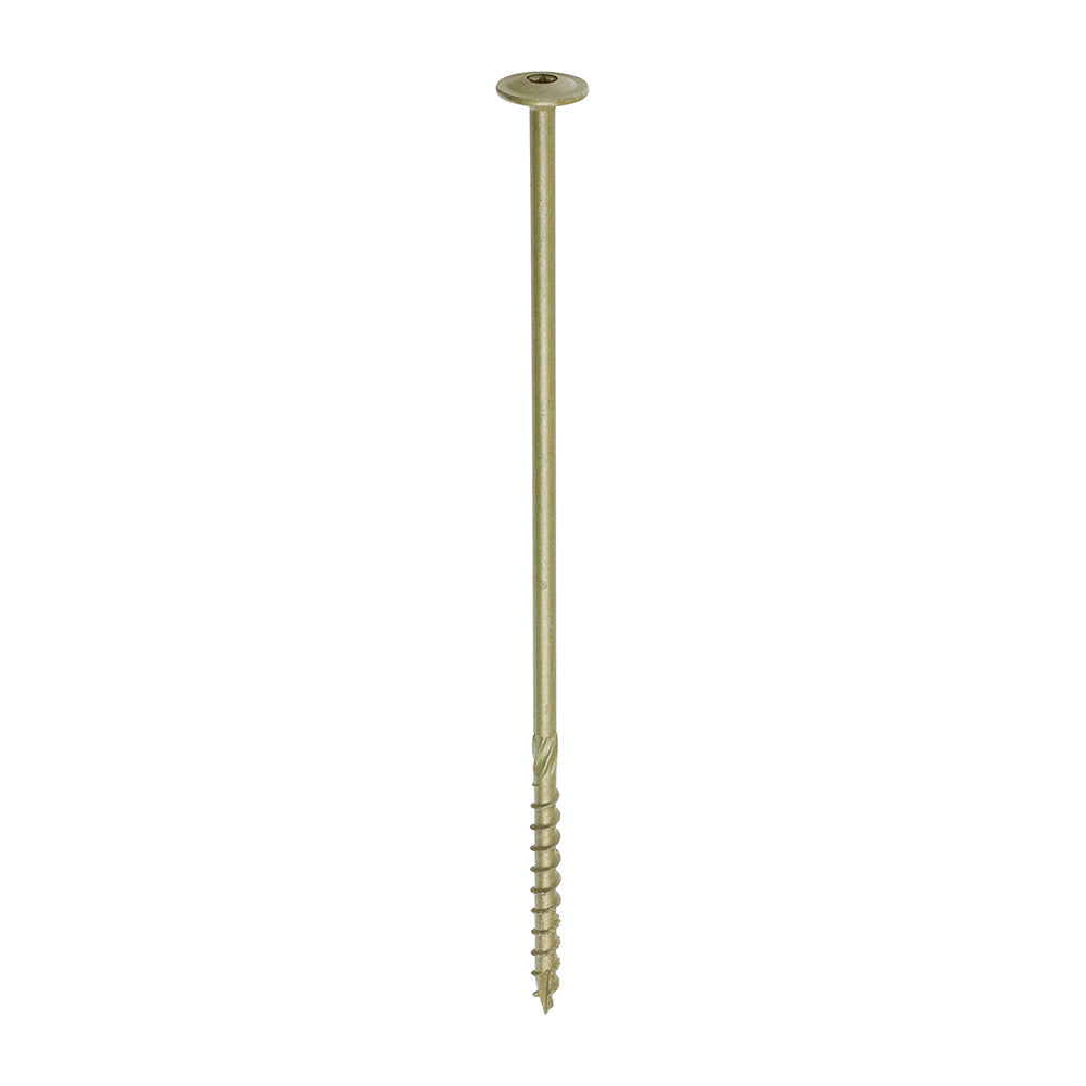 This is an image of Timco - Timber Frame Construction & Landscaping Screws - Wafer - Exterior - Green Organic 8.0 x 250mm - (50 PCS Box) 250INW