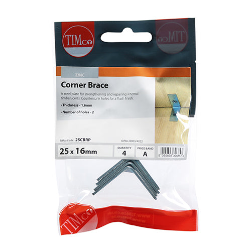 This is an image of Timco - Corner Braces - Zinc 25 x 25 x 16mm - (4 PCS TIMpac) 25CBRP