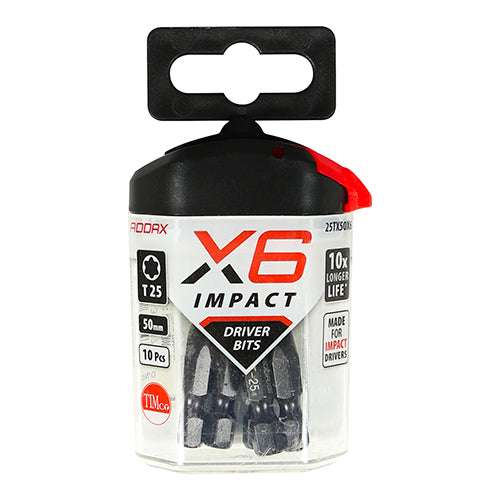 This is an image of Timco - Impact Driver Bits - TX TX25 x 50 (5 Pieces Handy Bit Pack) 25TX50X6