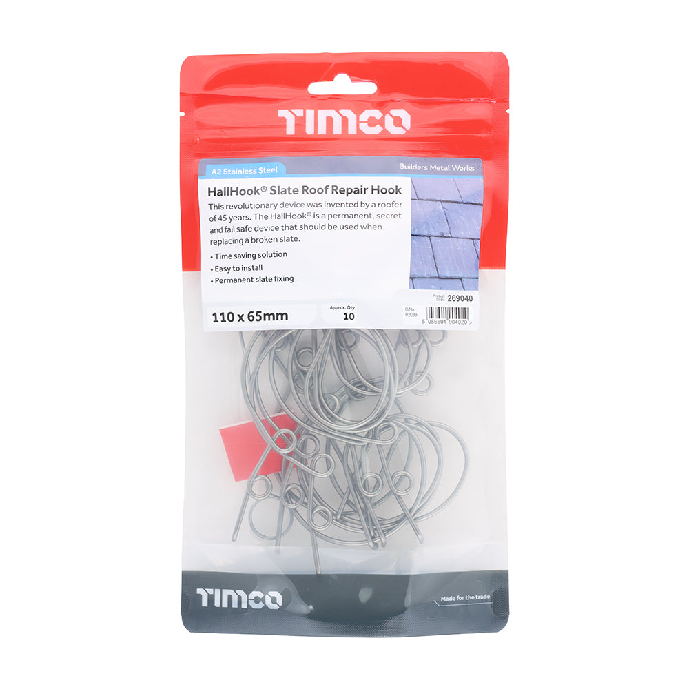 This is an image of Timco - HallHook® Slate Roof Repair Hook 110 x 65mm (10 Pieces TIMpac) 269040