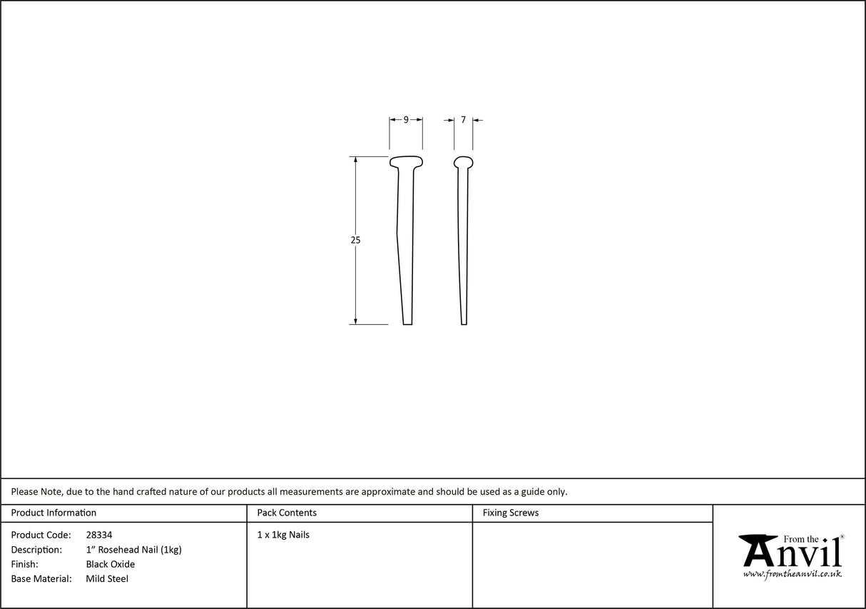 From The Anvil - Black Oxide 1" Rosehead Nail (1kg) | Sku. 28334 | Trade Door Handles.