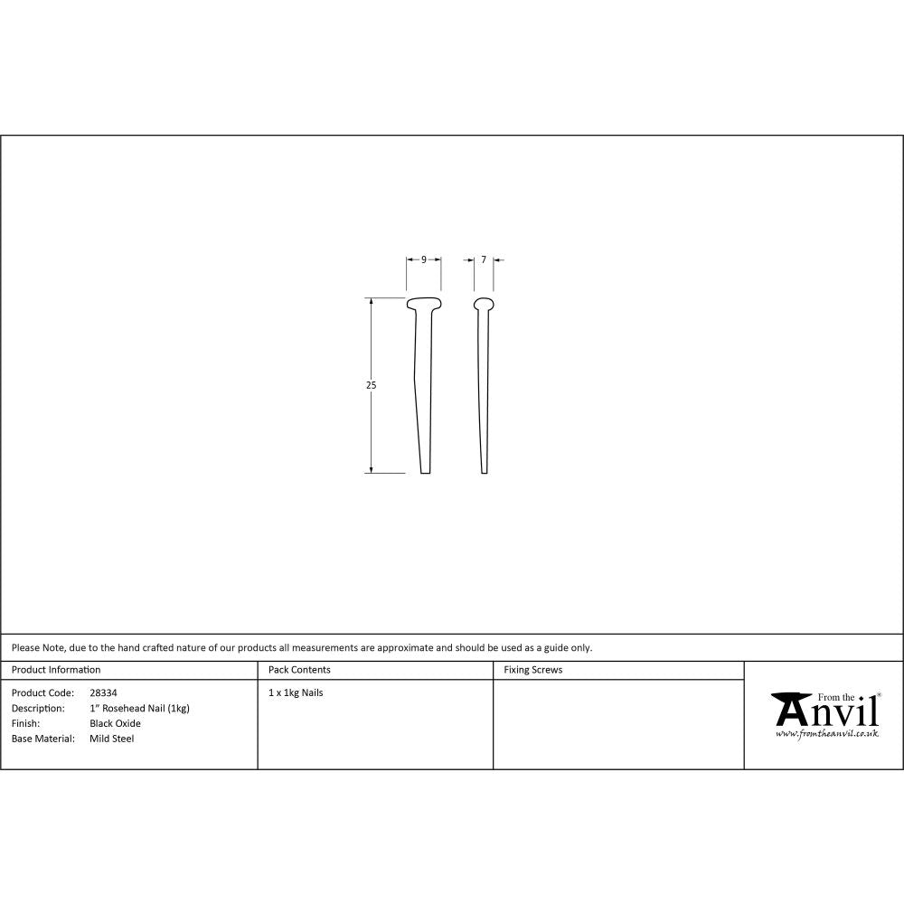 From The Anvil - Black Oxide 1" Rosehead Nail (1kg) | Sku. 28334 | Trade Door Handles.