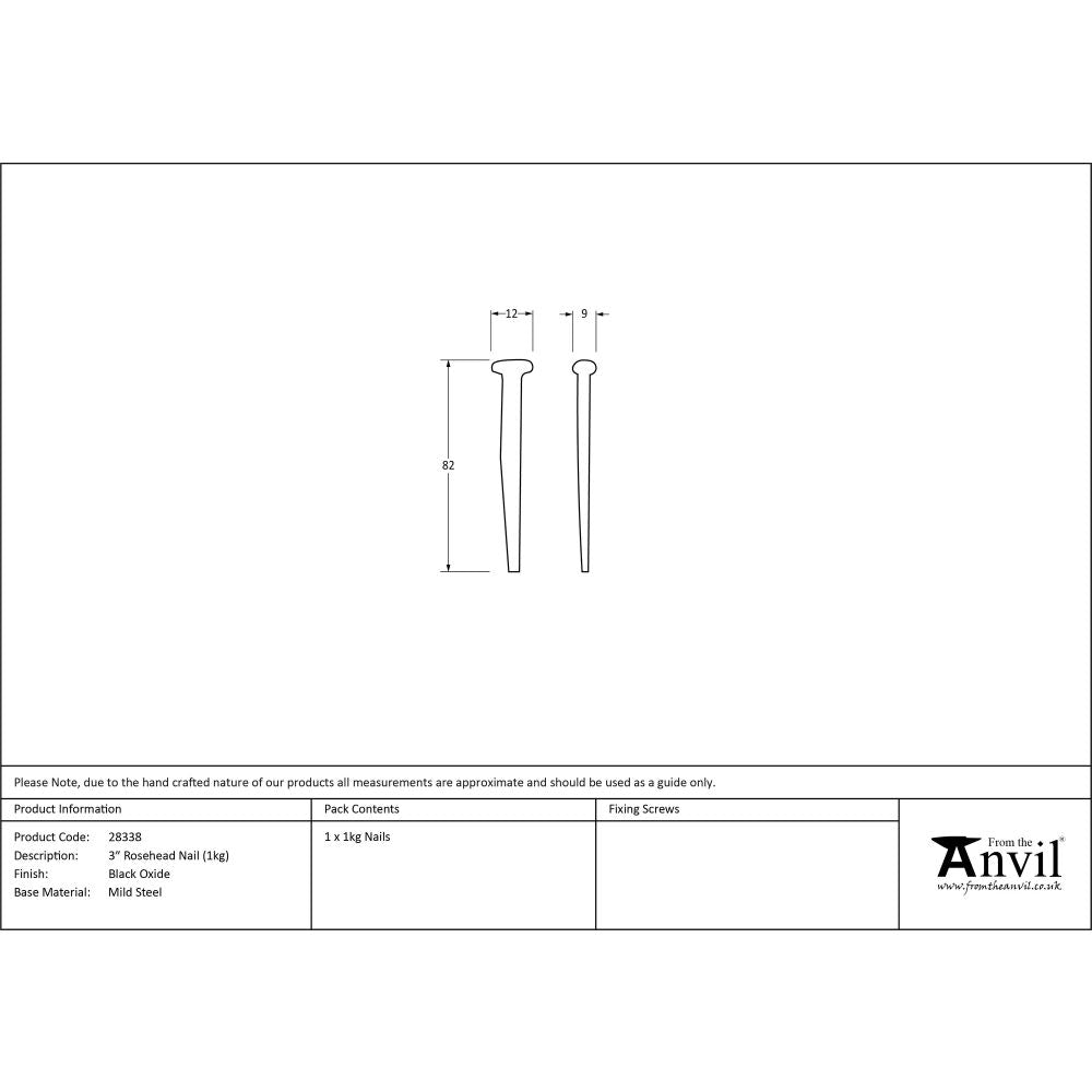 From The Anvil - Black Oxide 3" Rosehead Nail (1kg) | Sku. 28338 | Trade Door Handles.