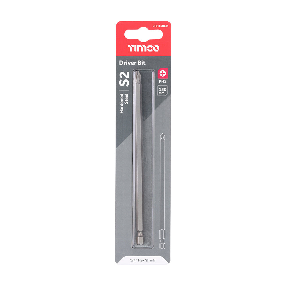 This is an image of Timco - S2 Driver Bits - PH No.2 x 150 (1 Each Blister Pack) 2PH150GB