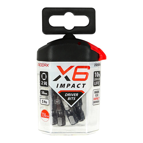 This is an image of Timco - Impact Driver Bits - SQ No.2 x 50 (5 Pieces Handy Bit Pack) 2SQ50X6