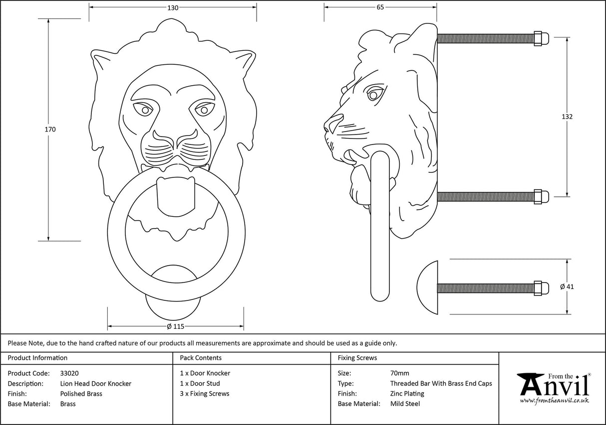 From The Anvil - Polished Brass Lion Head Door Knocker | Sku. 33020 | Trade Door Handles.