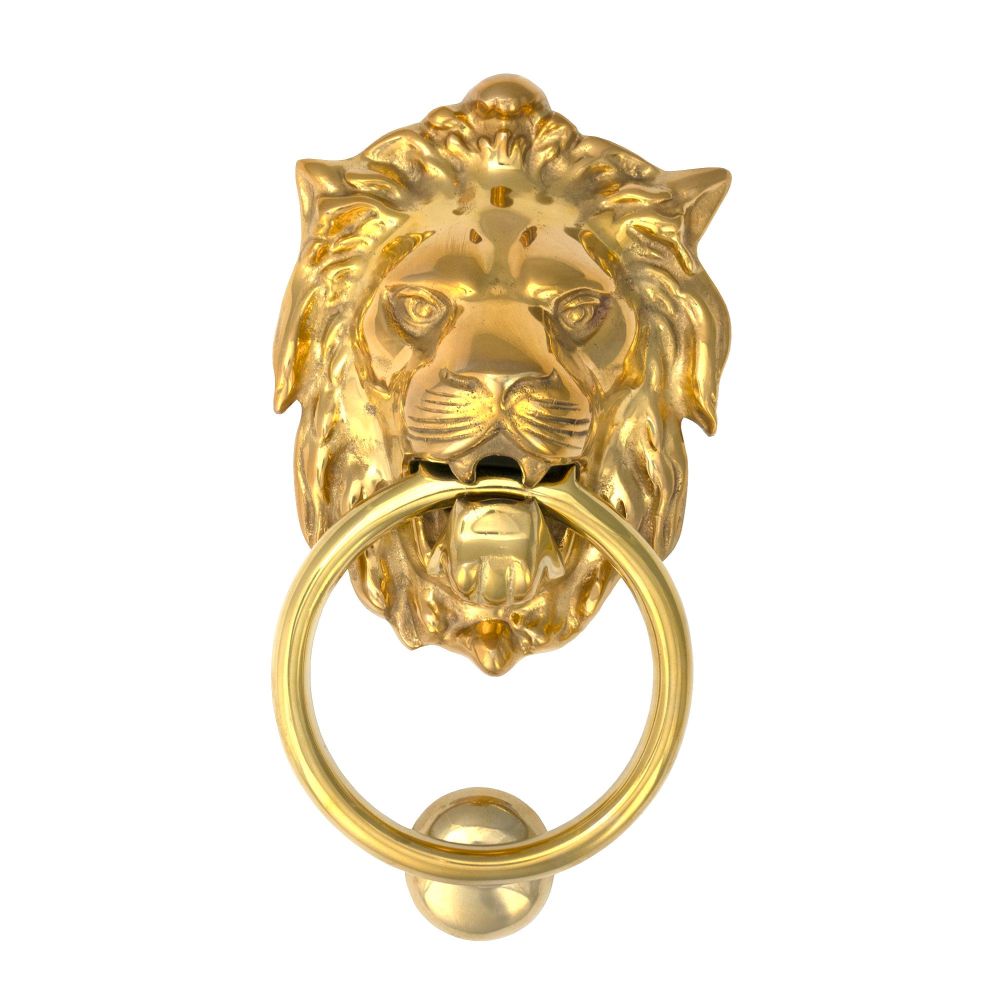 From The Anvil - Polished Brass Lion Head Door Knocker | Sku. 33020 | Trade Door Handles.