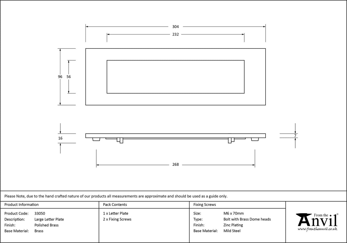 From The Anvil - Polished Brass Large Letter Plate | Sku. 33050 | Trade Door Handles.