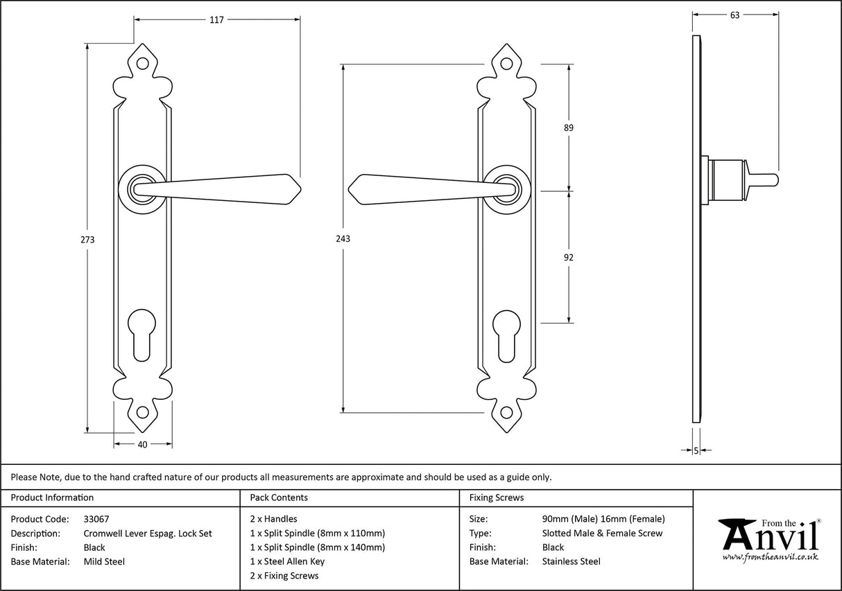 From The Anvil - Black Cromwell Lever Espag. Lock Set | Sku. 33067 | Trade Door Handles.