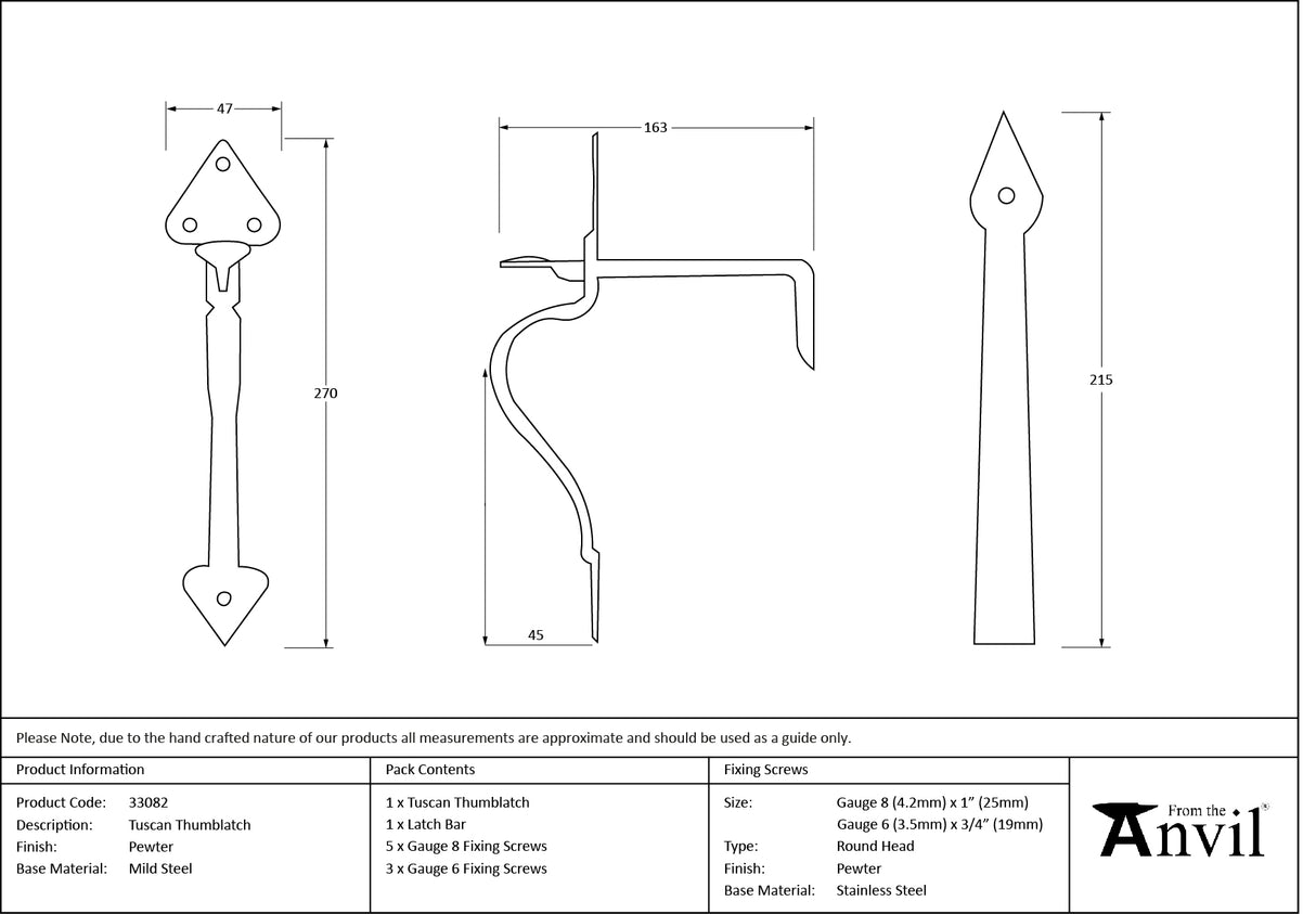 From The Anvil - Pewter Tuscan Thumblatch | Sku. 33082 | Trade Door Handles.